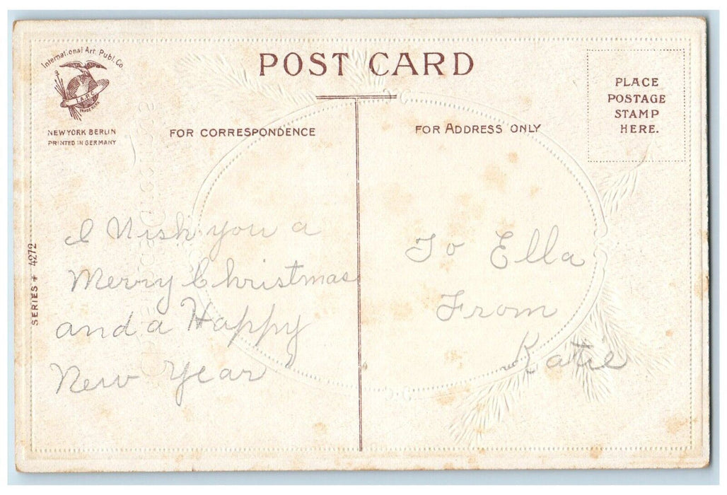 Christmas Greetings Pine Cone House Winter Clapsaddle Embossed Antique Postcard