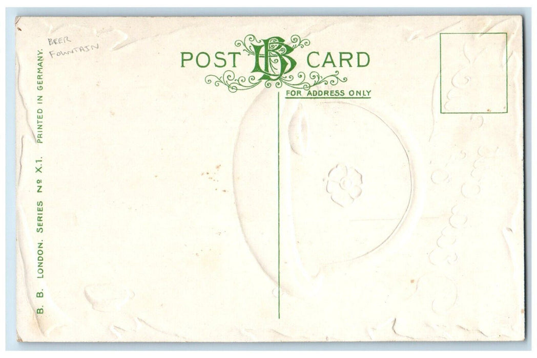 c1910's Christmas Beer Fountain Dead Out Of Luck Embossed Antique Postcard