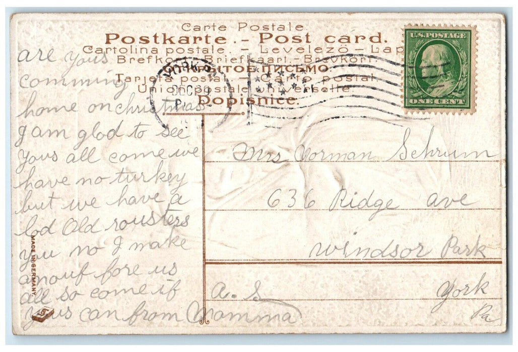 c1910's Christmas Religious Embossed York Pennsylvania PA Antique Postcard