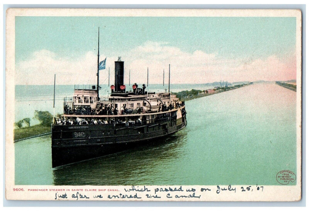 c1910 Passenger Steamer Sainte Claire Ship Canal Michigan MI Antique Postcard