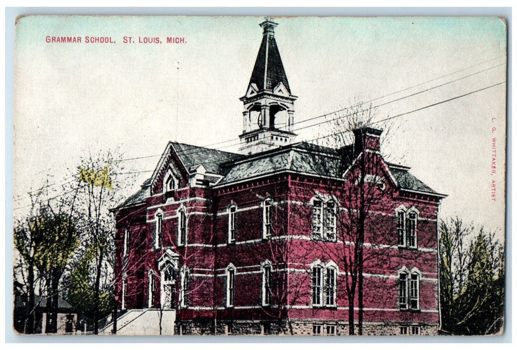 1910 Exterior View Grammar School Building St Louis Michigan MI Antique Postcard