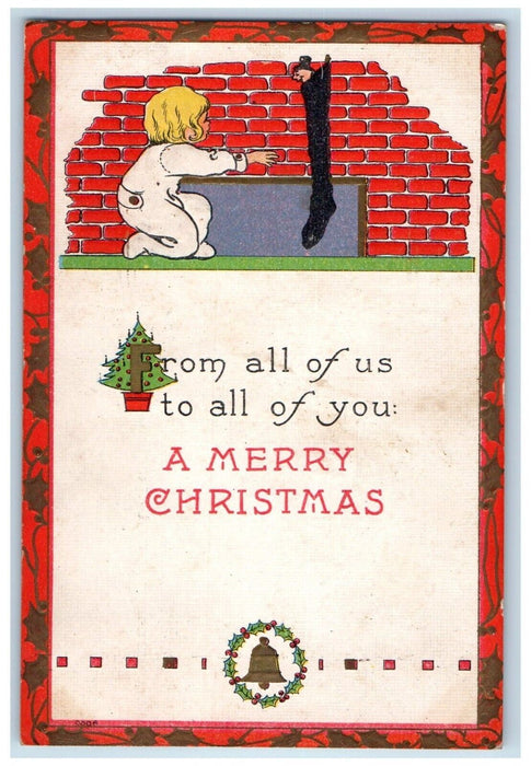 1914 Christmas Tree Little Girl Stocking Full Of Toys Embossed York PA Postcard