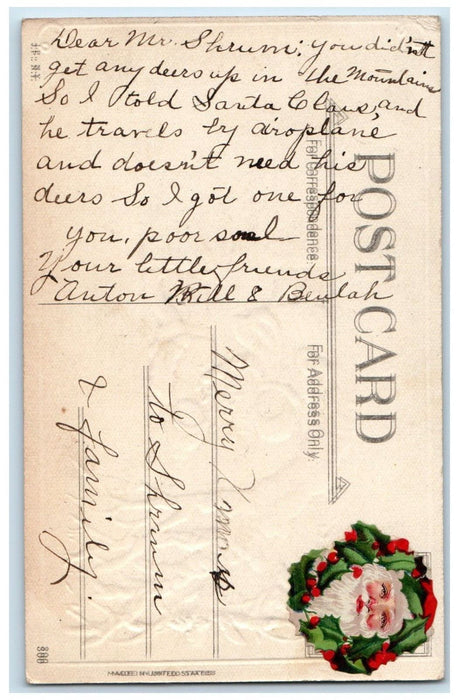c1910's Christmas Greetings Children Birds Holly Berries Winter Posted Postcard