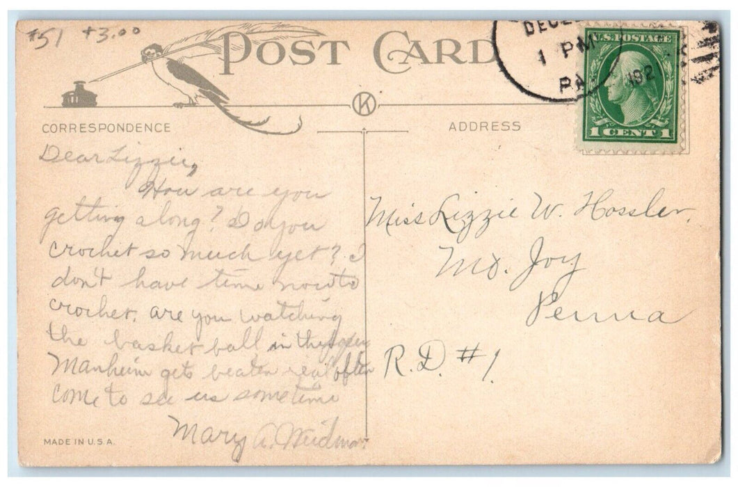 1921 Christmas Joys Santa Claus Sack Of Toys Dog Posted Antique Postcard