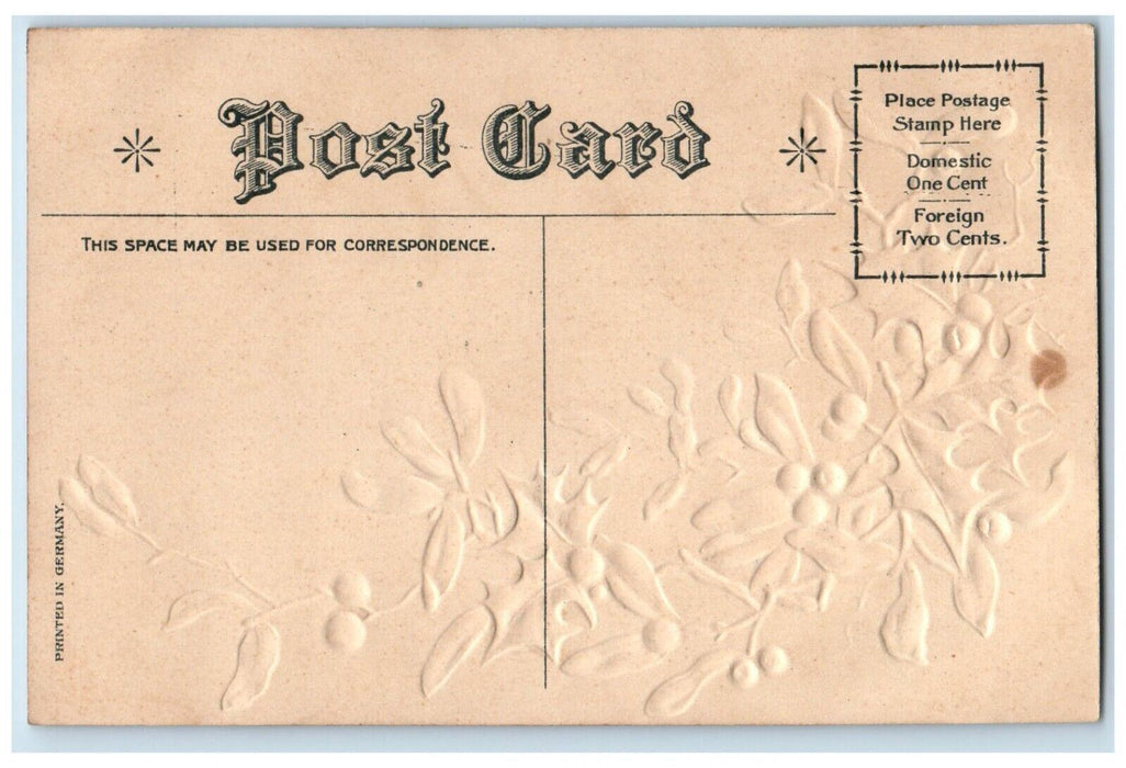 Christmas Little Girl With Flowers Berries Mistletoe Embossed Nash Postcard