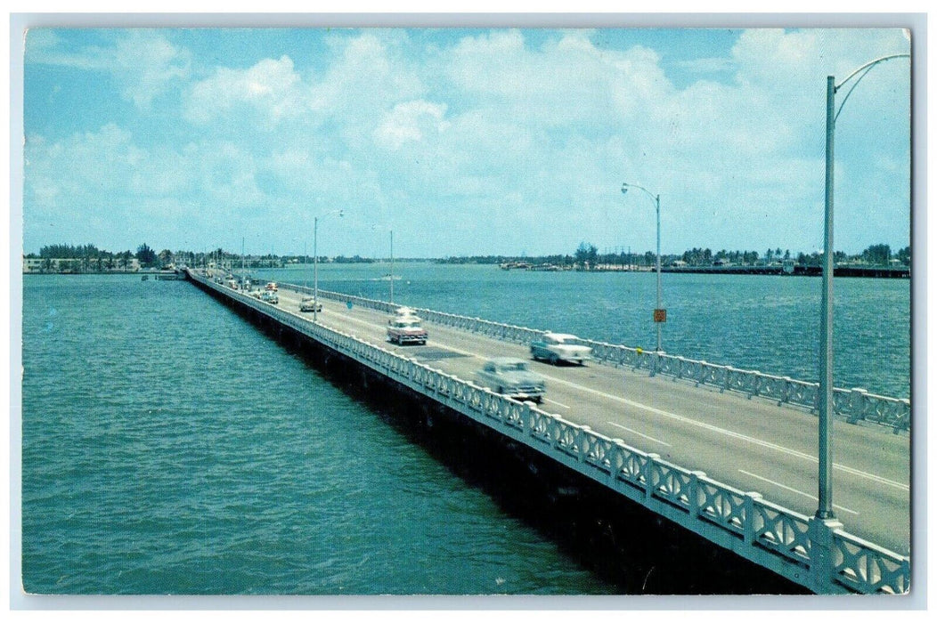 c1960 Famous Venetian Causeway Connecting Short Way Miami Beach Florida Postcard