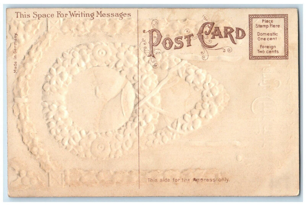 c1910's Christmas Holly Berries Pansies Flowers Embossed Antique Postcard