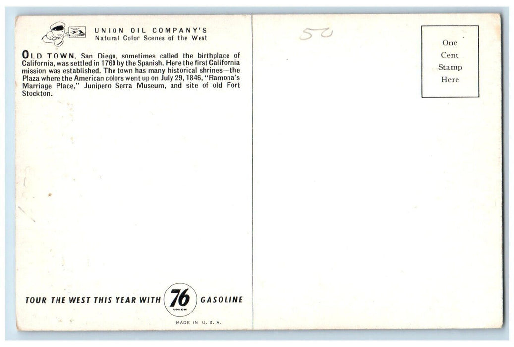 c1960 Union Oil Company's Old Town Shrines Museum San Diego California Postcard