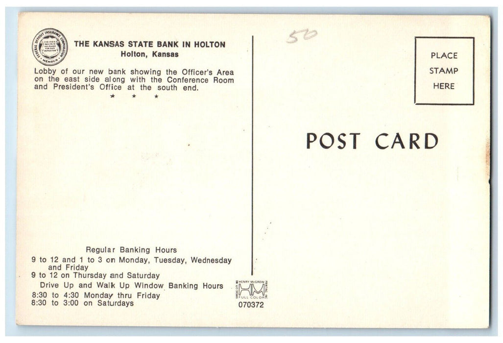 c1960 Kansas State Bank Conference Room President Office Holton Kansas Postcard