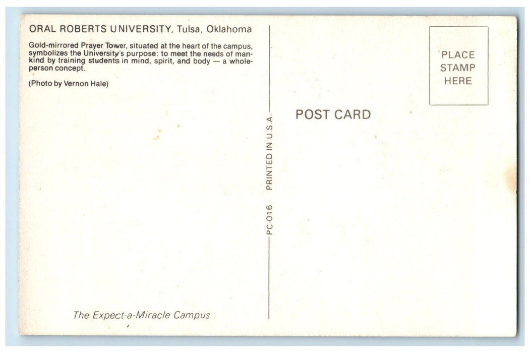 c1960 Oral Roberts University Prayer Tower Heart Campus Tulsa Oklahoma Postcard
