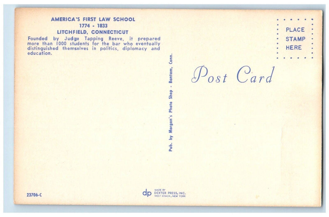 c1960 America's First Law School Anniversary Litchfield Connecticut CT Postcard