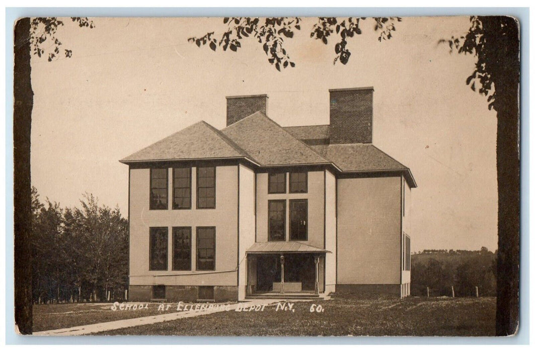 c1910's School Building View Ellenburg Depot New York NY RPPC Photo Postcard