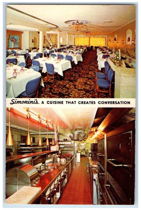c1960 Simonini's Cuisine Restaurant Hearty Dining Algonquin Illinois IL Postcard