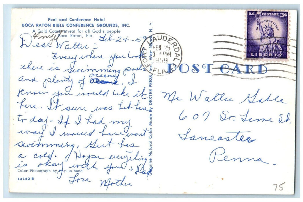 1959 Pool Conference Hotel Boca Raton Bible Conference Grounds Florida Postcard