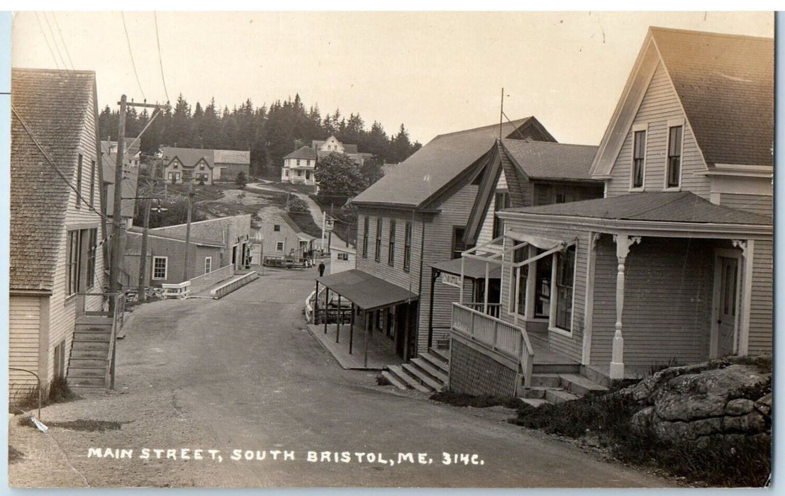 c1940's Main Street View JR Little South Bristol ME RPPC Photo Unposted Postcard