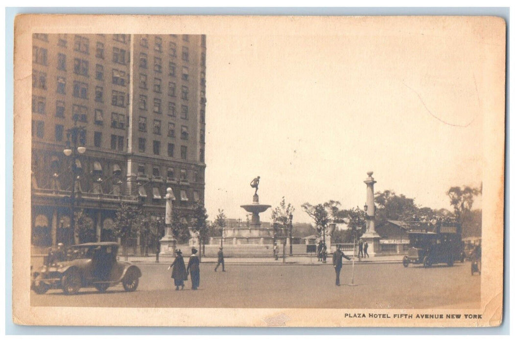 c1920's Plaza Hotel Fountain View Fifth Avenue New York NY RPPC Photo Postcard