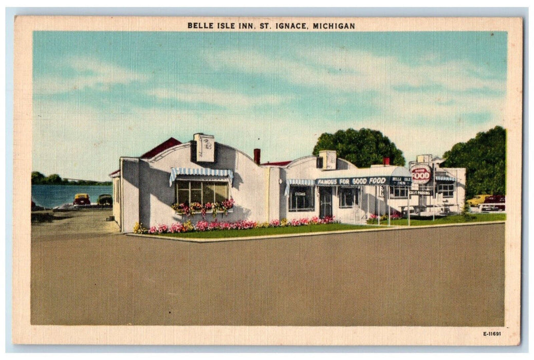 c1940 Exterior View Belle Isle Inn Building St Ignace Michigan Antique Postcard