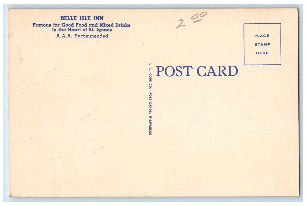 c1940 Exterior View Belle Isle Inn Building St Ignace Michigan Antique Postcard