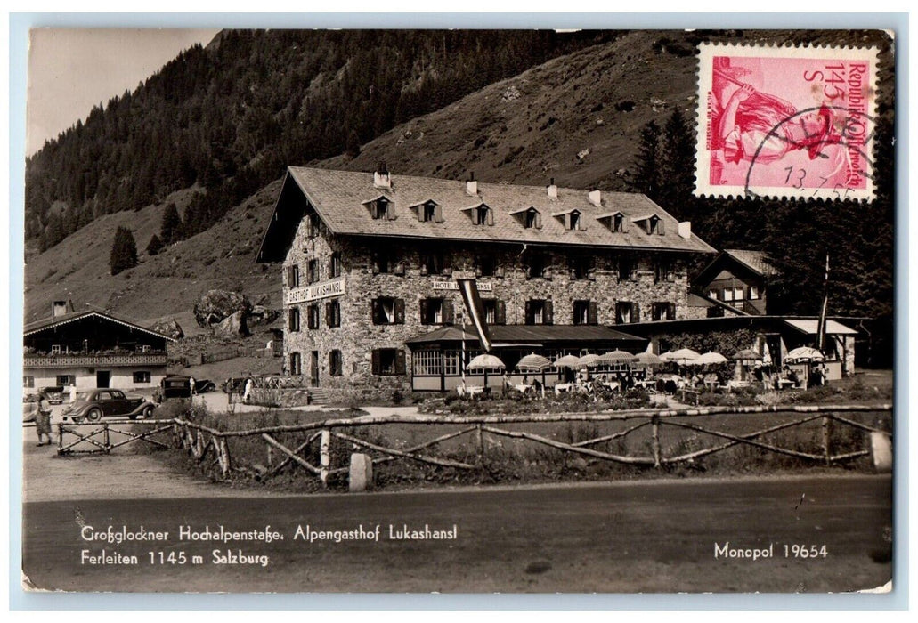 1955 Hotel Lukashansl Cafe View Salzburg Austria RPPC Photo Posted Postcard