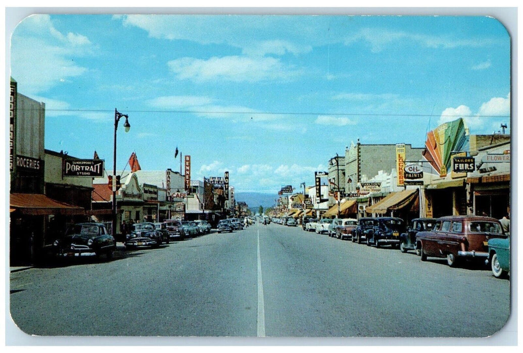 c1950's Tailors Groceries Main Street Scenic Penticton BC Canada Postcard