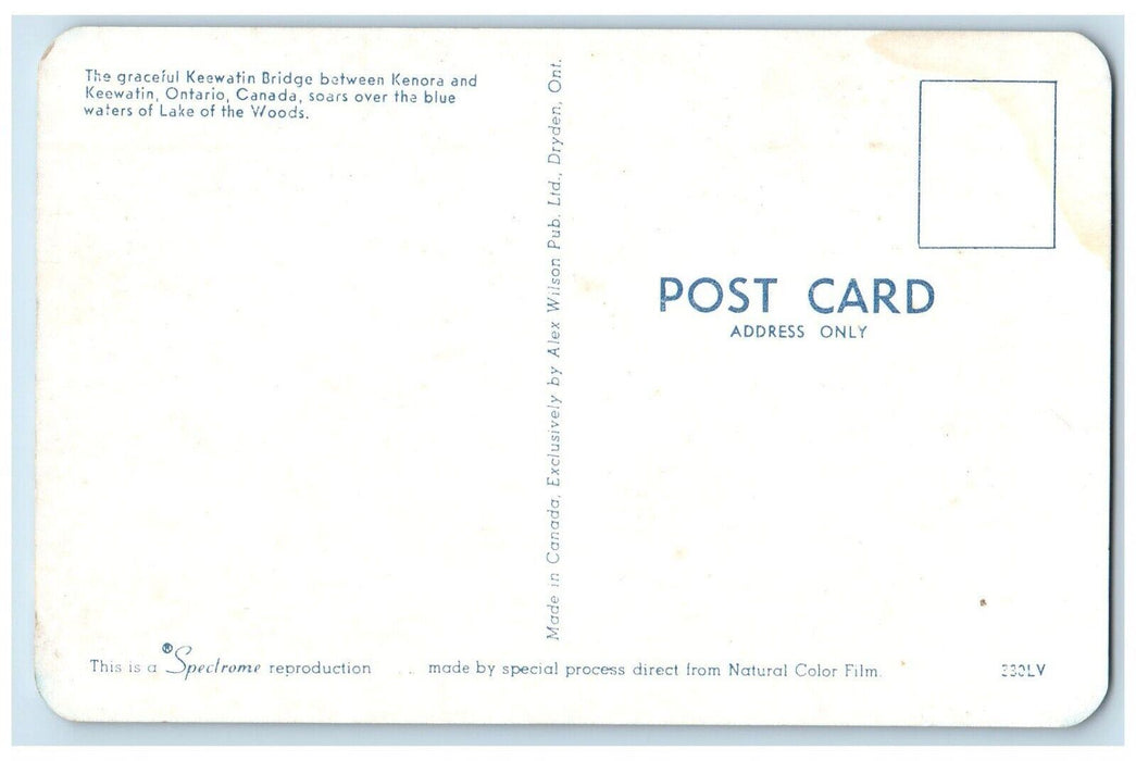 c1950's Keewatin Bridge Between Kenora and Keewatin Ontario Canada Postcard