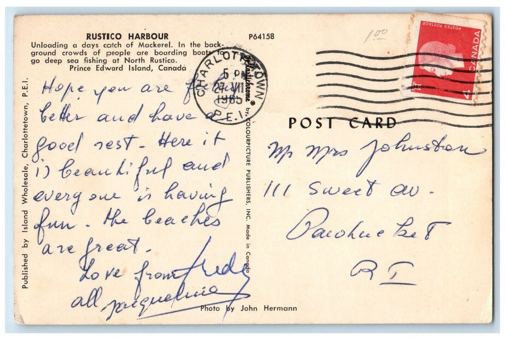 1965 Rustico Harbour Prince Edward Island Canada Vintage Posted Postcard