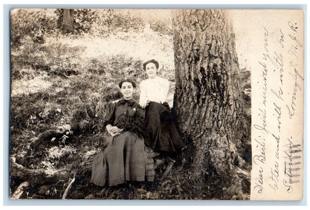 1906 Wynantskill Troy New York NY, Womens Scene Field Trees RPPC Photo Postcard