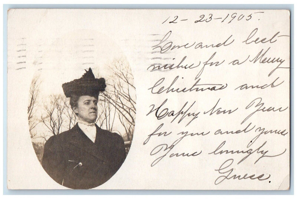 1905 Woman Christmas And New Year Boston Massachusetts MA RPPC Photo Postcard