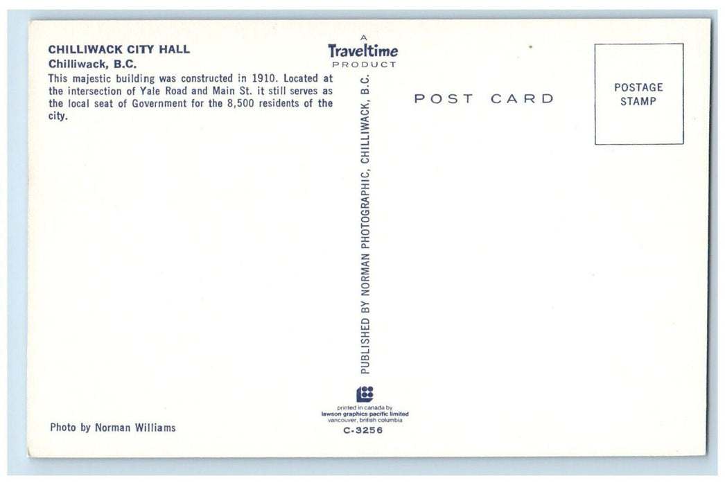 c1950's Chilliwack City Hall Chilliwack BC Canada Vintage Unposted Postcard