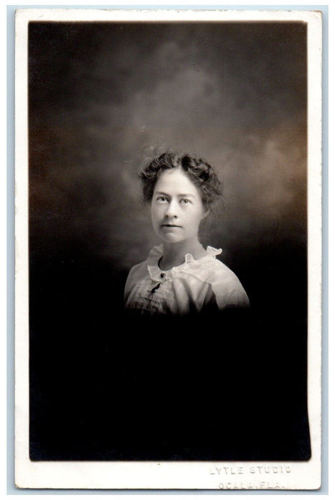 c1910's Woman Curly Hair Studio Portrait Ocala Florida FL RPPC Photo Postcard