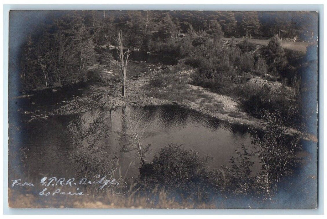 c1926 Grand Trunk Railroad Bridge View South Paris Maine ME RPPC Photo Postcard