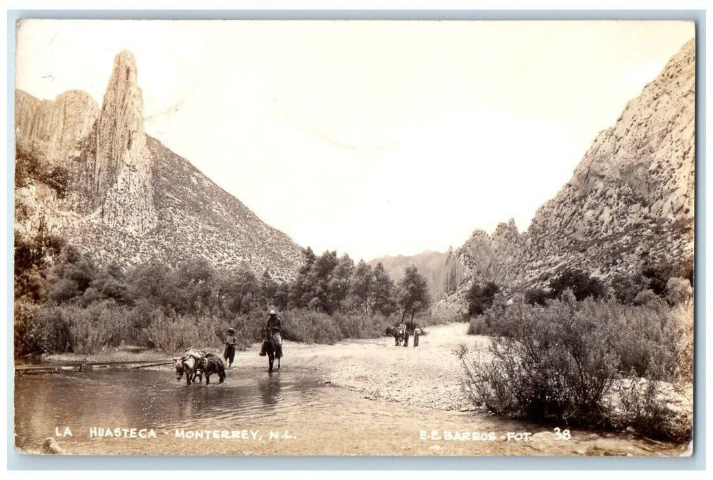 c1910 Huasteca Potosina View Burros Barros Monterrey Mexico RPPC Photo Postcard