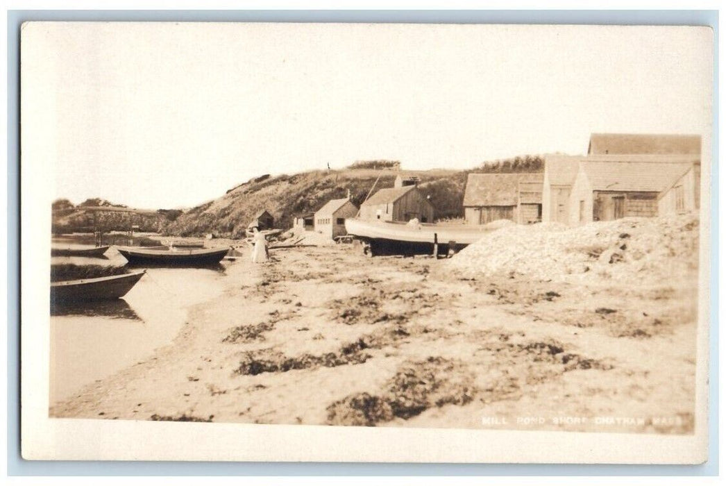 c1920's Mill Pond Shore View Boats Chatham MA RPPC Photo Unposted Postcard