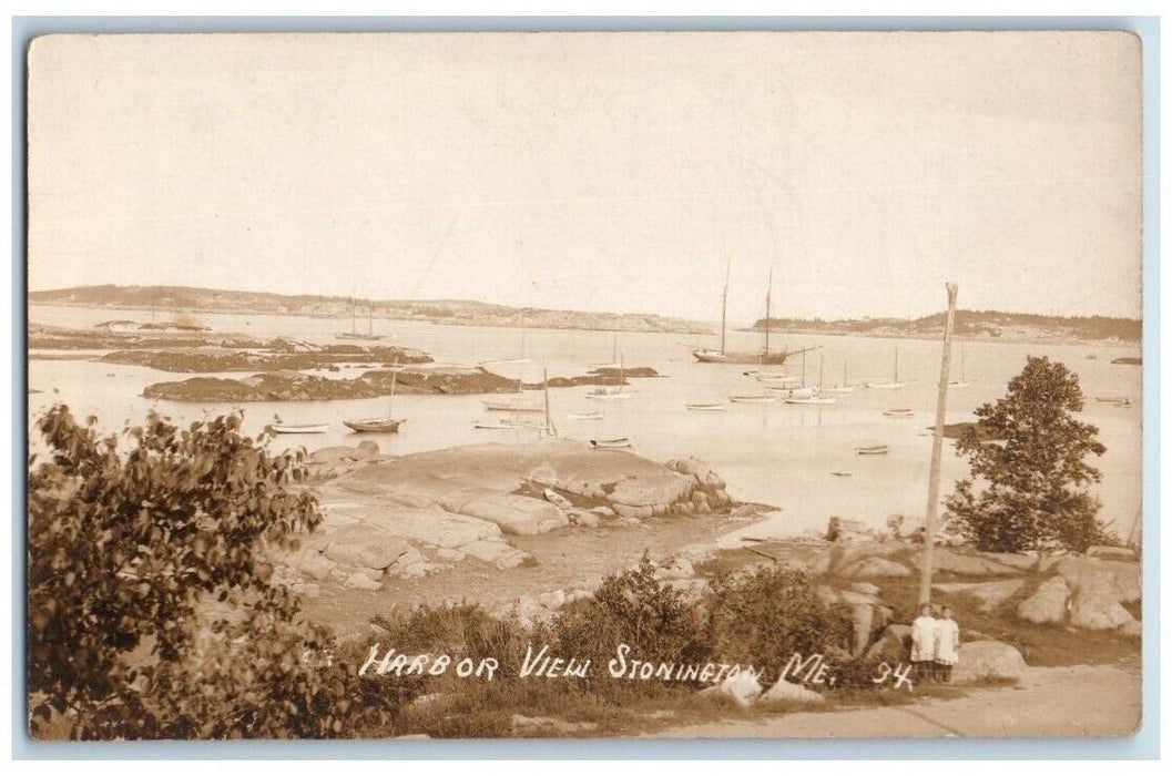 c1910's Harbor View Sail Boats Stonington Maine ME RPPC Photo Unposted Postcard