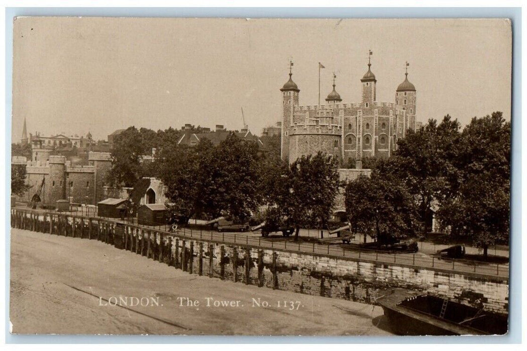 1923 The Tower On North Bank River Thames London England RPPC Photo Postcard