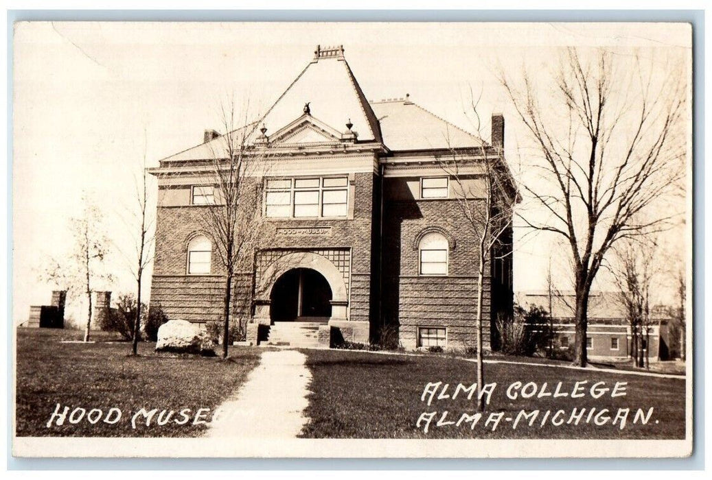1929 Hood Museum Alma College View Michigan MI RPPC Photo Posted Postcard