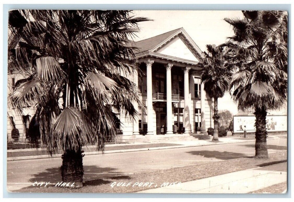 1943 City Hall Palm Tree View Gulfport Mississippi MS RPPC Photo Posted Postcard