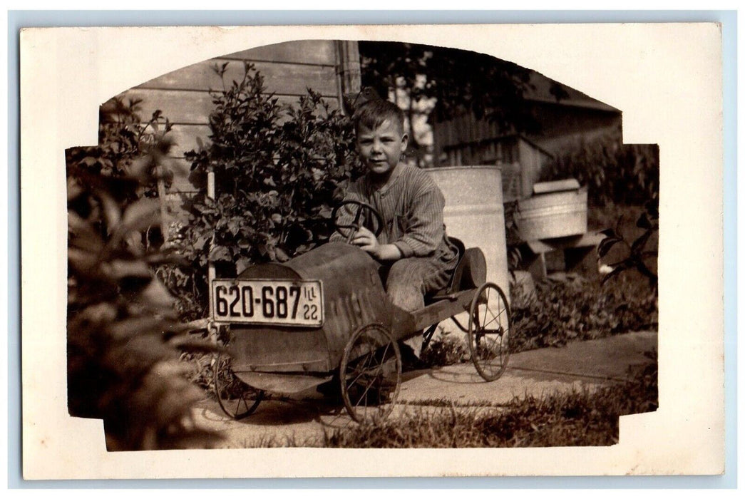 c1930's Boy Ride Vintage Pedal Car Toy Illinois IL Unposted RPPC Photo Postcard