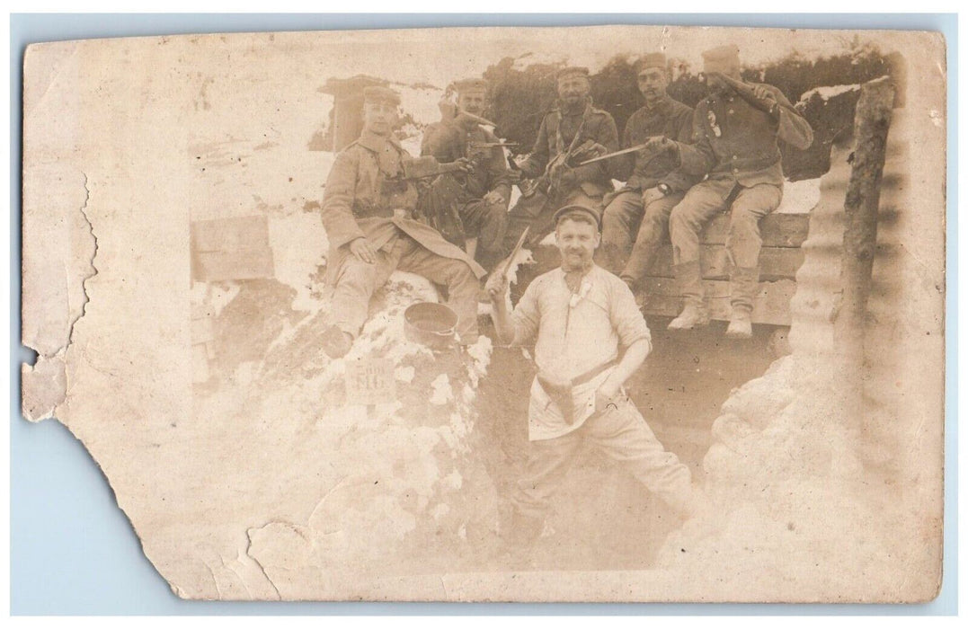 c1910's WWI Germany Trenches Alcohol Guns Military Soldier RPPC Photo Postcard