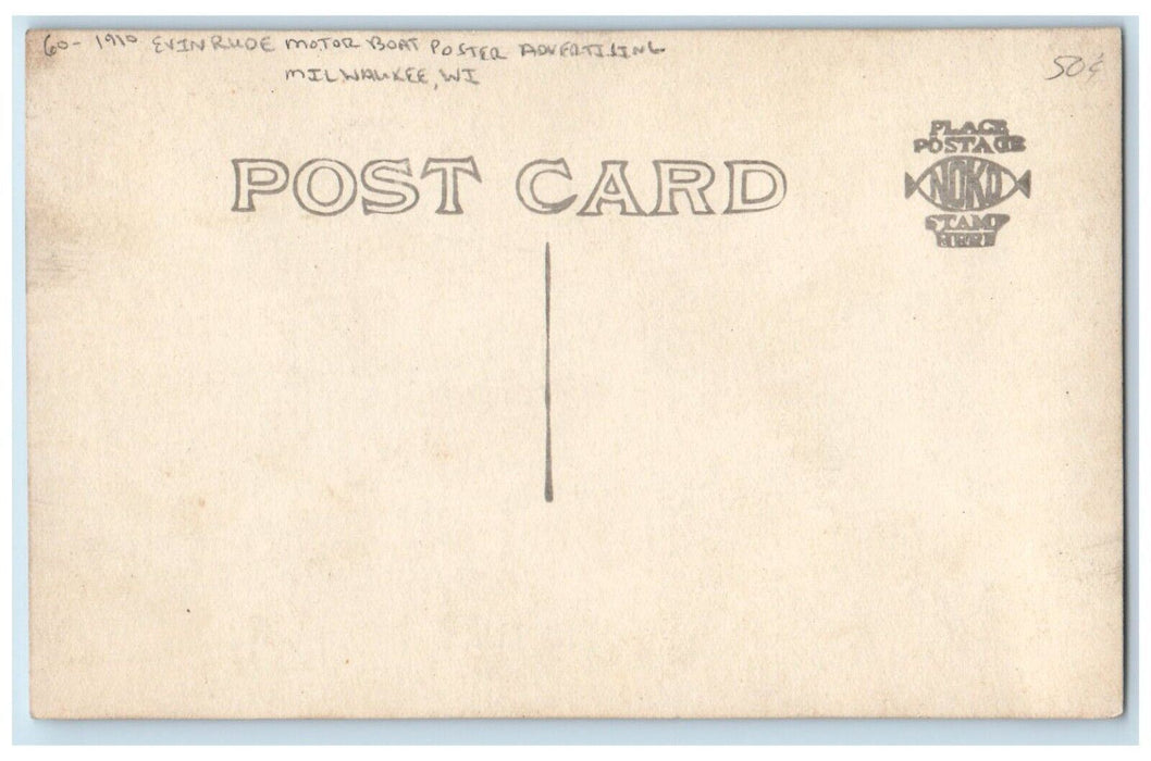 1910 Evinrude Motor Boat Posted Advertising Milwaukee WI RPPC Photo Postcard