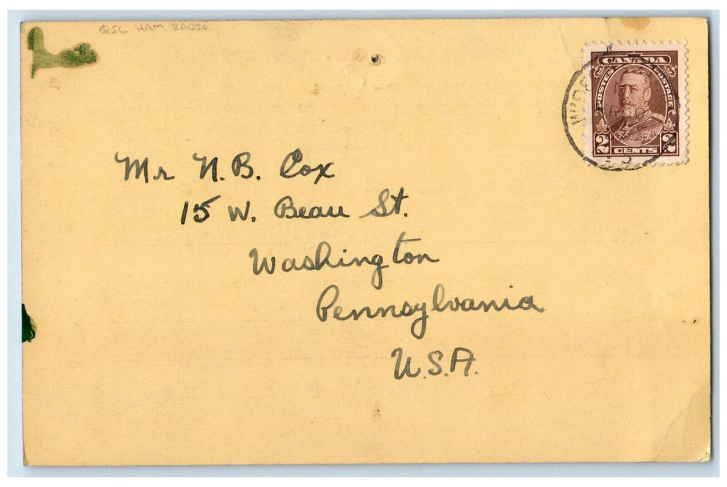 1937 Ham Radio QSL VE4WW Dauphin Manitoba Canada Vintage Posted Postcard