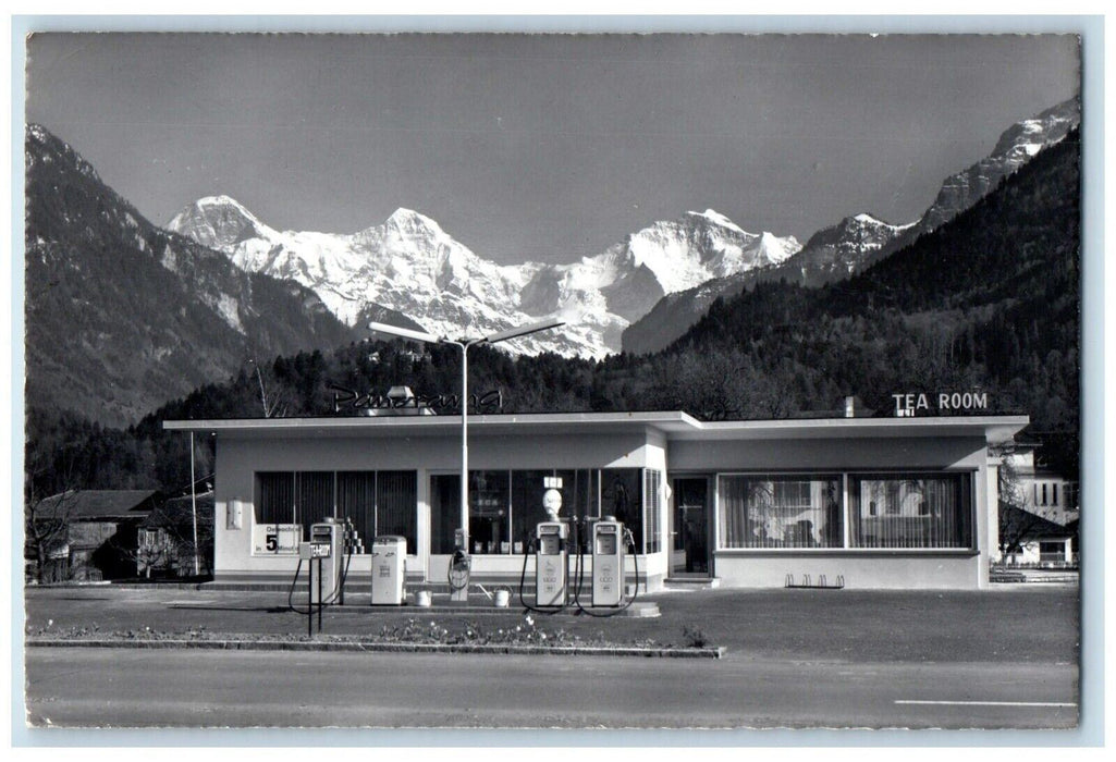 Interlaken Gas Station And Tea Room Roadside Switzerland RPPC Photo Postcard