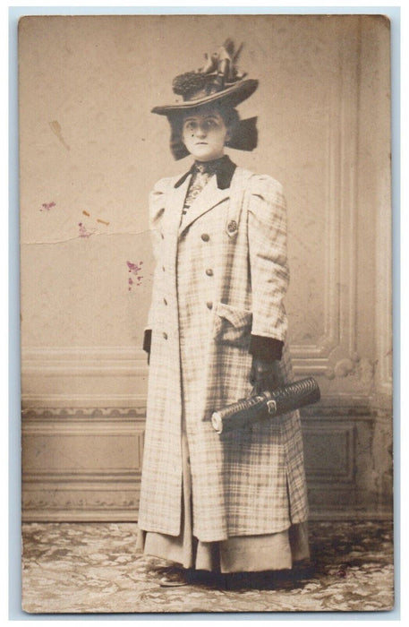 c1905 Pretty Woman Dress Big Hat Unposted Antique RPPC Photo Postcard