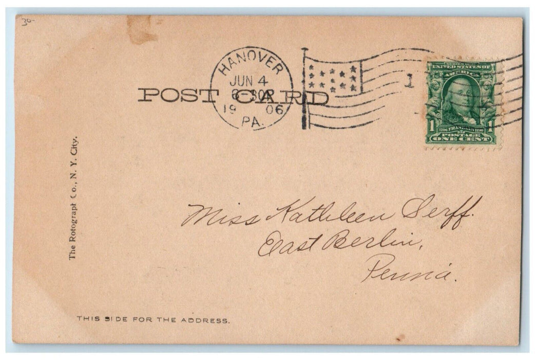 1906 Greetings From All The Home Hanover PA, Prety Womens RPPC Photo Postcard