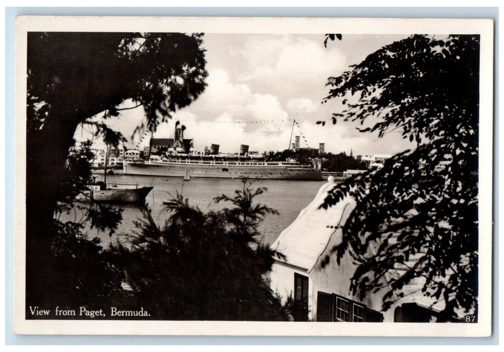 c1910's View From Paget Bermuda, Steamer Ship Antique RPPC Photo Postcard