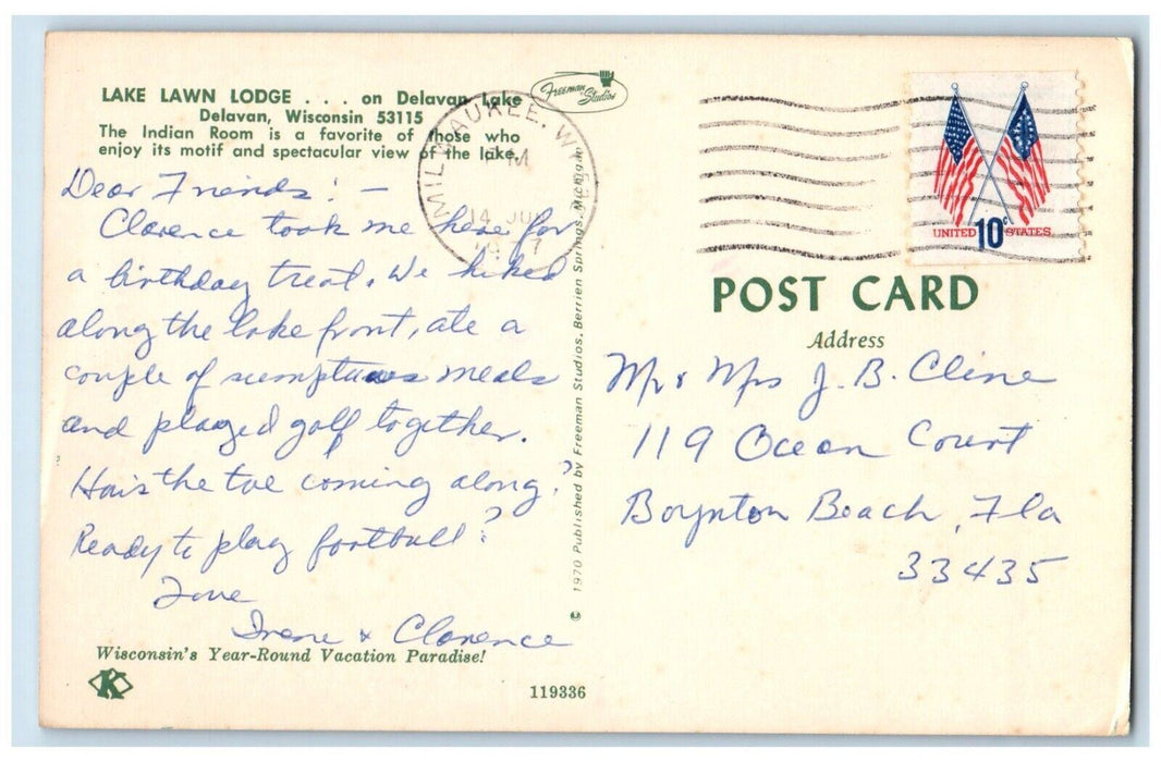 1977 Lake Lawn Lodge Delavan Lake Indian Room Chairs Delavan Wisconsin Postcard