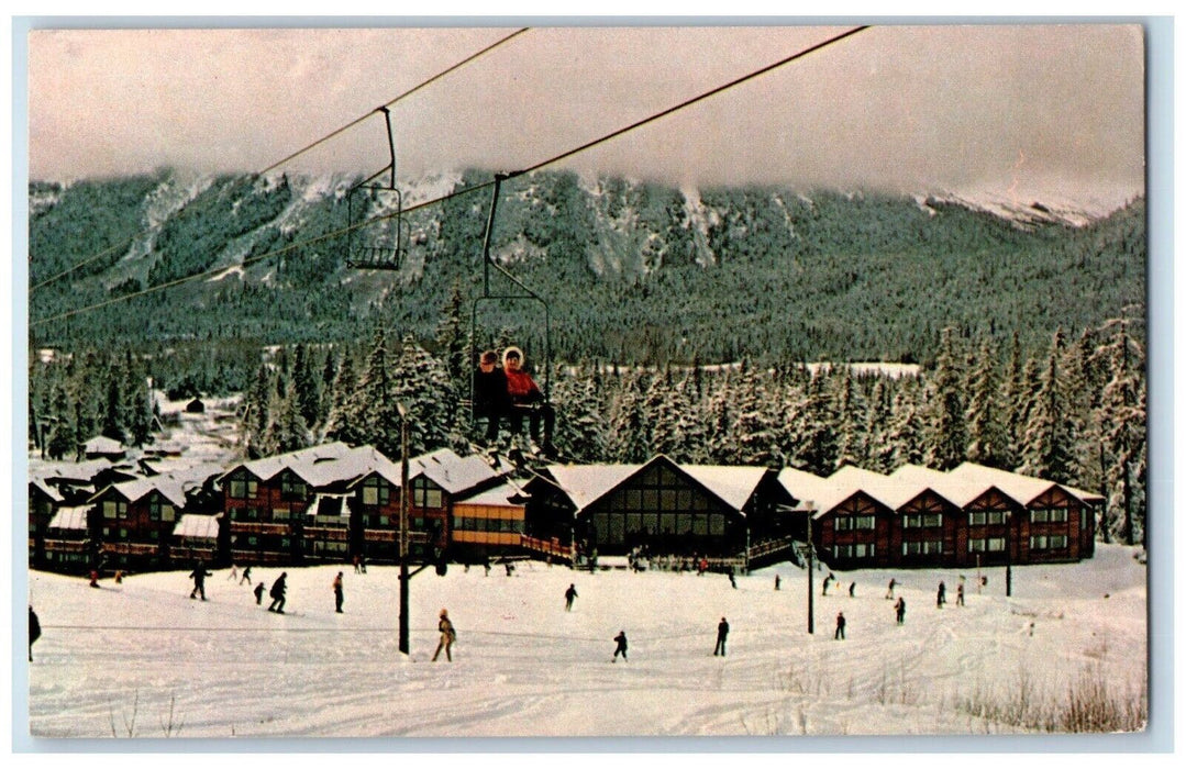 c1960 Mt. Alyeska Nugget Inn Skiing Resort Snow Machine Alaska Vintage Postcard