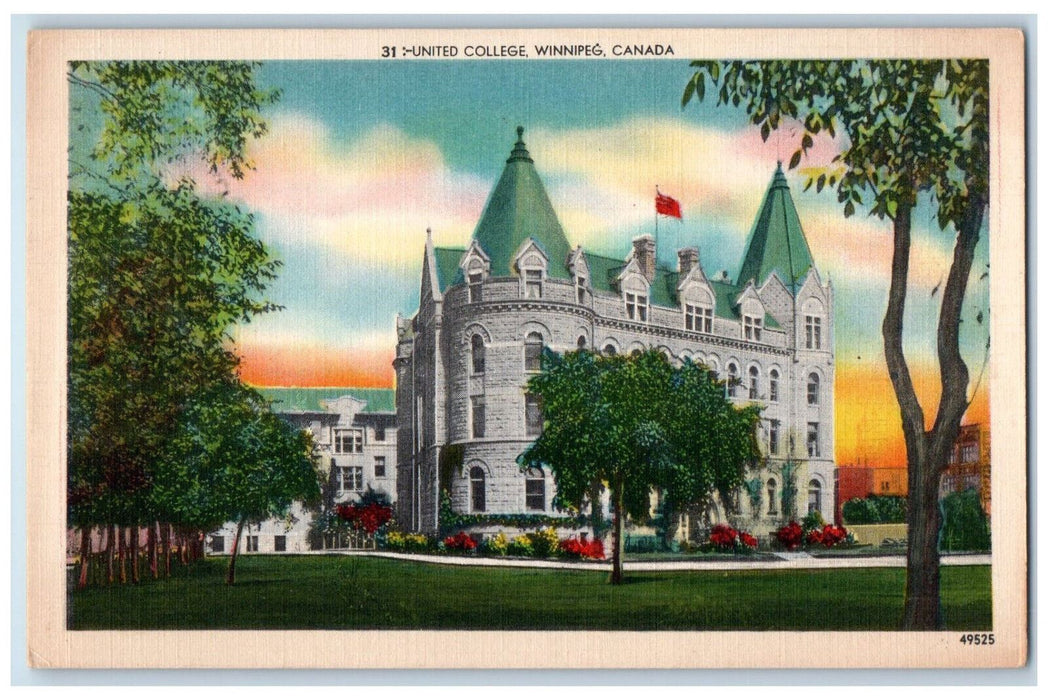 c1940's United College Winnipeg Manitoba Canada Vintage Unposted Postcard