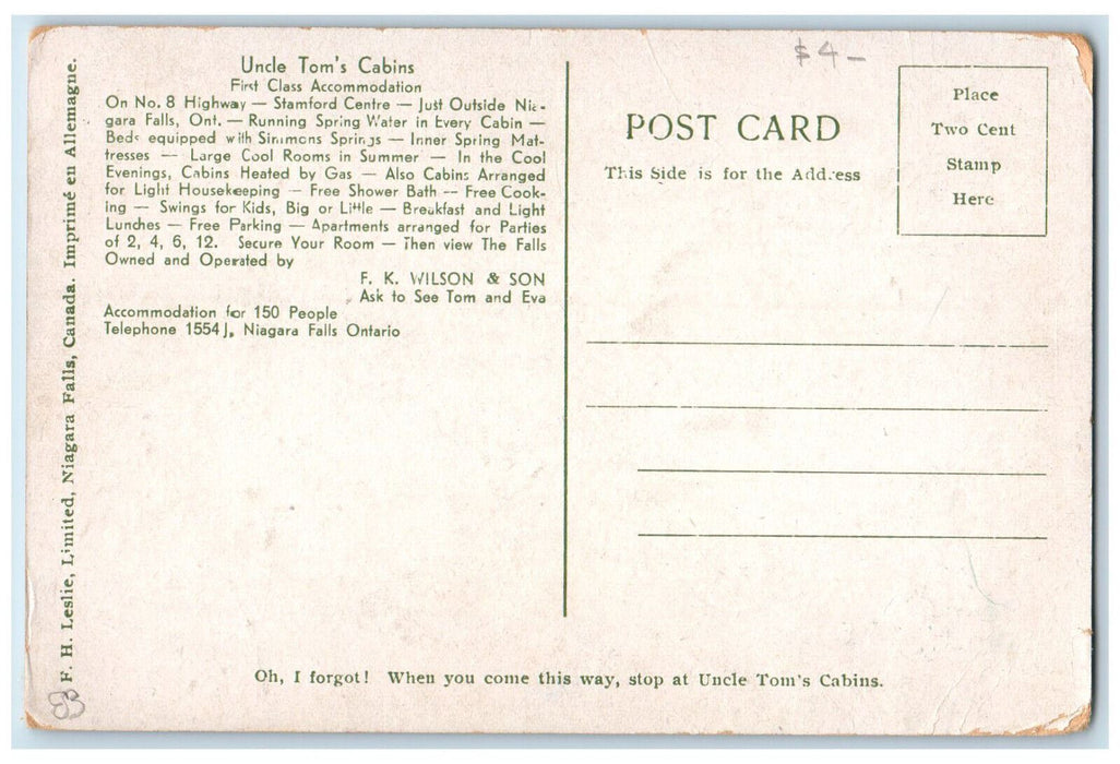 c1920's Uncle Tom's Cabins at Stamford Centre Niagara Falls Canada Postcard