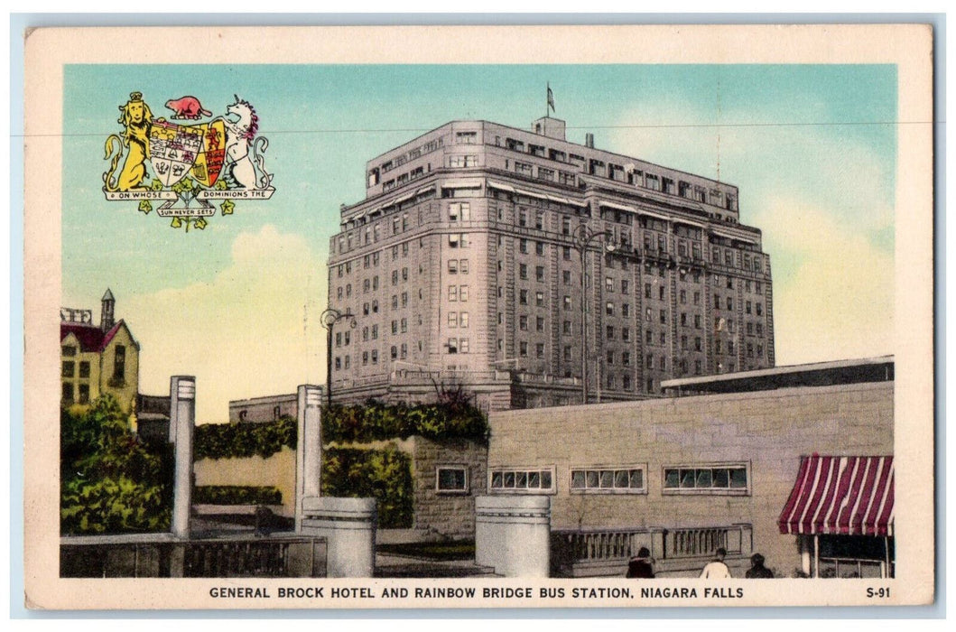 c1950's General Brock Hotel Rainbow Bridge Bus Station Niagara Falls Postcard